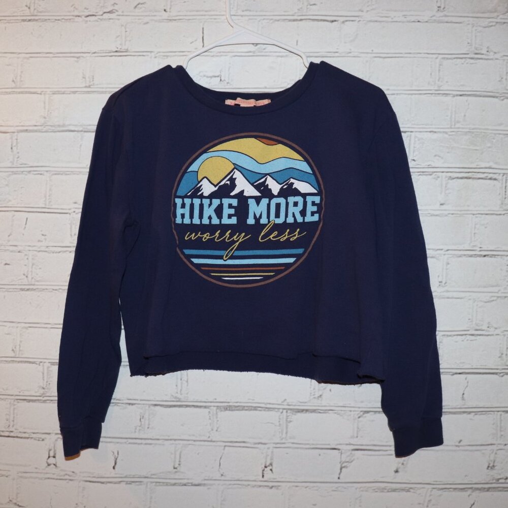 💙 Rebellious One “Hike More Worry Less” Sweatshirt · Women’s Medium · Navy